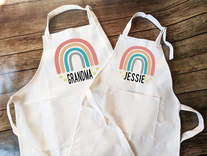 Personalized Rainbow Kids Apron with Pocket and Adjustable Strap