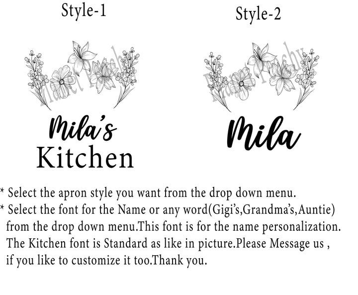 Personalized Floral Apron, Women & Kids Gift