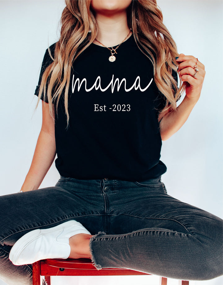 Mama shirt with Est year 2023 ,Shirt gift for her ,new mama gift shirt, Retro floral mama shirt, Mothers day gift shirt , Mom year shirt