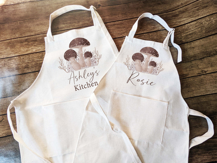 Personalized Retro Mushroom Apron for Women Kids Pocket