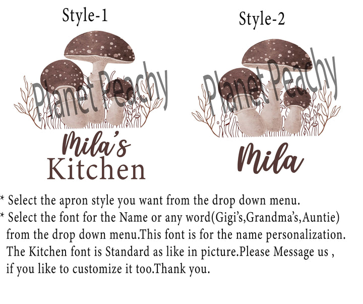 Personalized Retro Mushroom Apron for Women Kids Pocket