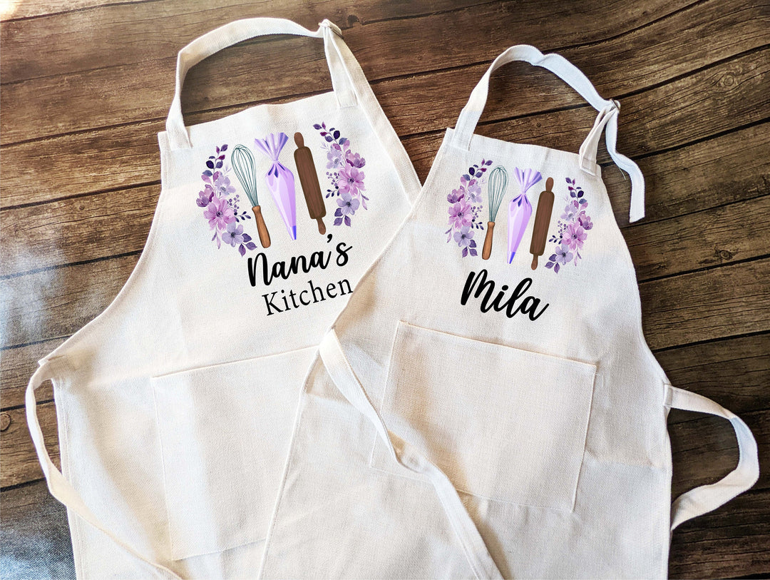 Personalized apron for women kids with Pocket&nbsp;Baking Apron Custom Cooking Apron Mom daughter matching apron Kids birthday gift Baker gift