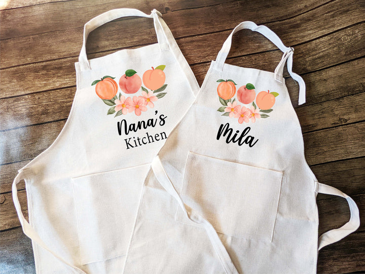 Personalized matching apron for family kids with Pocket Baking Apron Custom Peach Apron Mom daughter apron Kids birthday gift Baker gift