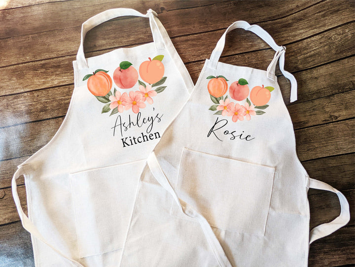 Personalized matching apron for family kids with Pocket Baking Apron Custom Peach Apron Mom daughter apron Kids birthday gift Baker gift