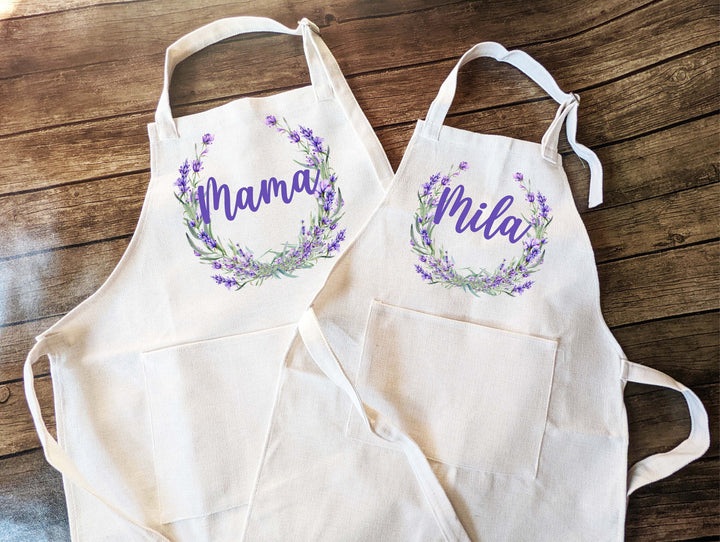 Floral Monogram aprons for women&nbsp;and kids with pocket Mommy daughter matching Kitchen apron cooking Cooking apron Baking Kid apron gift set