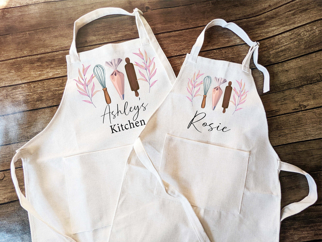 Personalized apron for women kids with Pocket | Mom daughter matching baking apron | kids birthday gift | Baking Apron |Custom Cooking Apron