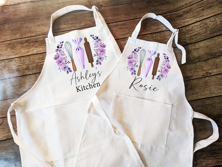 Personalized apron for women kids with Pocket&nbsp;Baking Apron Custom Cooking Apron Mom daughter matching apron Kids birthday gift Baker gift