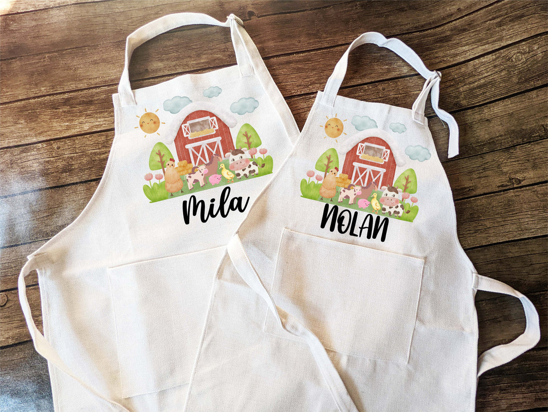 Farm Animals Personalized kids apron with Pocket Custom kids apron Toddler Personalized Baking apron Kids baking Gift Children baking apron