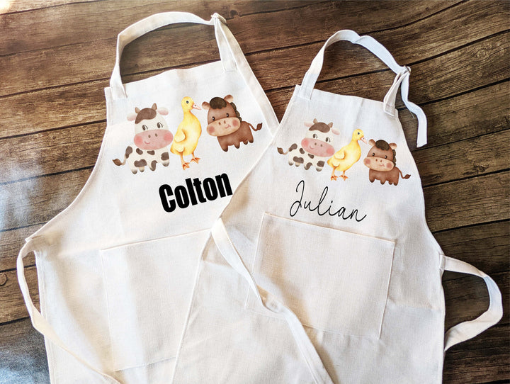 Farm Animals Personalized Kids Apron with Pocket Toddler Baking Gift