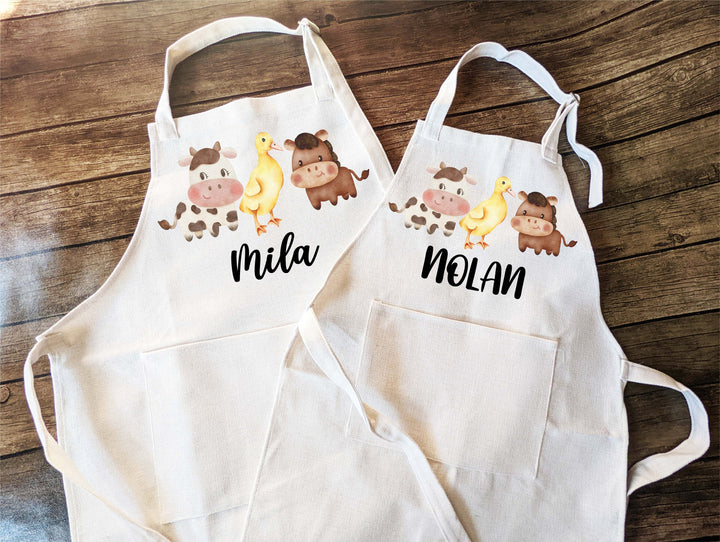 Personalized Farm Animals Kids Apron with Pocket, Toddler Gift