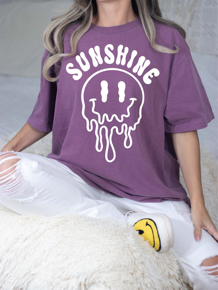 Retro drippy smiley sunshine Comfort Colors&#174; t shirts&nbsp;Summer vibes t shirts Smiley face t shirts Smiley Minimal Shirt Aesthetic Shirts