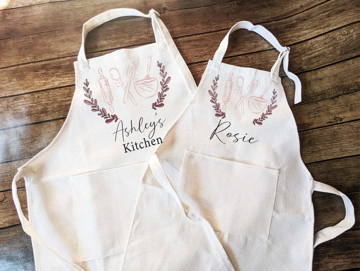 Personalized apron for women with Pocket Mom daughter matching baking apron Linen Apron for kids birthday gift cooking Apron Cute kid apron