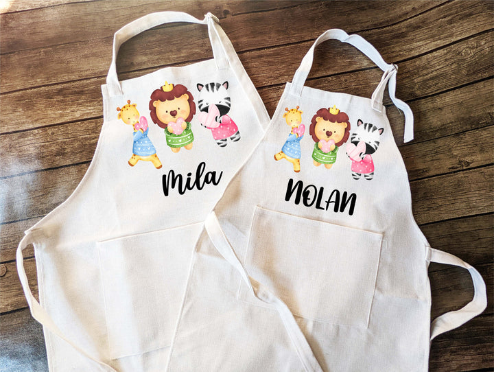 Personalized kids Wild Animals apron with Pocket Custom kids apron Toddler Personalized Baking apron Kids baking Gift Children baking apron