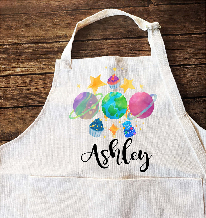 Galaxy theme Personalized kids apron with Pocket Custom kids apron Toddler Personalized Baking apron Kids baking Gift Children baking apron