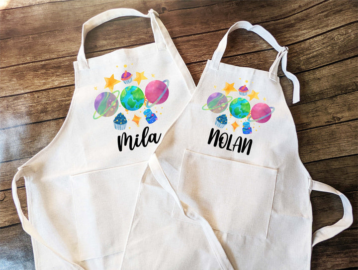 Galaxy theme Personalized kids apron with Pocket Custom kids apron Toddler Personalized Baking apron Kids baking Gift Children baking apron