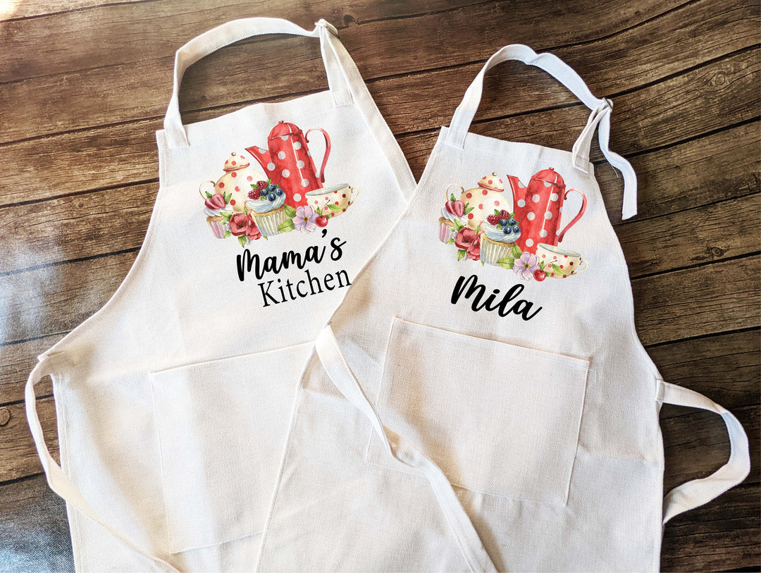 Personalized Retro apron for kids Adult with Pocket Mommy and me&nbsp;baking apron kids birthday gift Custom Cooking Apron Mothers day gift Mom