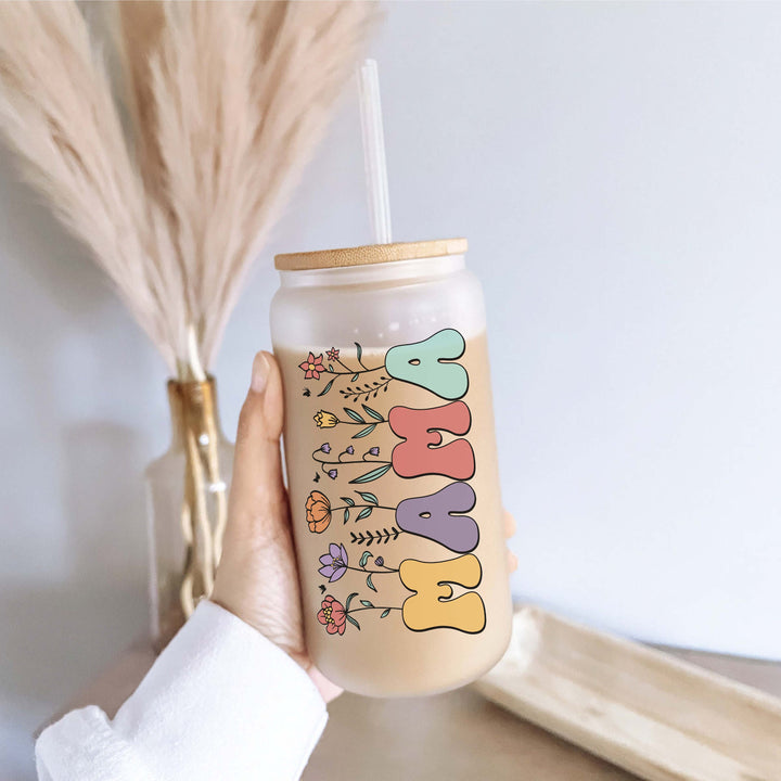 Mama Iced coffee Glass cup with lid and straw mom gift tumbler Pregnancy reveal gift for mama Floral mama gift Tumbler mom gift birthday