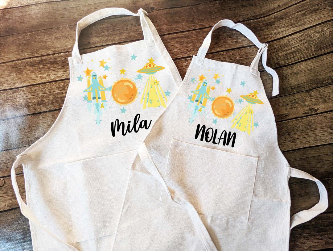 Galaxy theme Personalized kids apron with Pocket Custom kids apron Toddler Personalized Baking apron Kids baking Gift Children baking apron