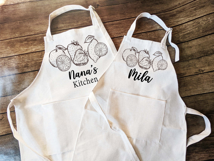 Personalized apron for nana with Pocket Mom daughter matching baking apron kids birthday gift Baking Apron Custom Cooking Apron Kitchen gift