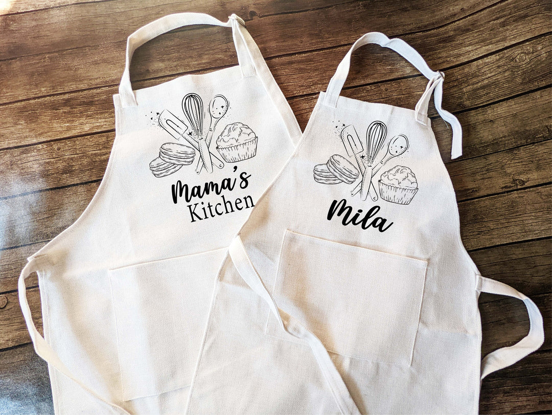 Personalized Baking linen apron for kids Adult with Pocket Mommy and me matching apron grand kids birthday gift Kitchen Apron Custom Aprons