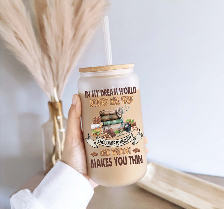 Funny Books Iced Coffee Glass With Lid And Straw Gift