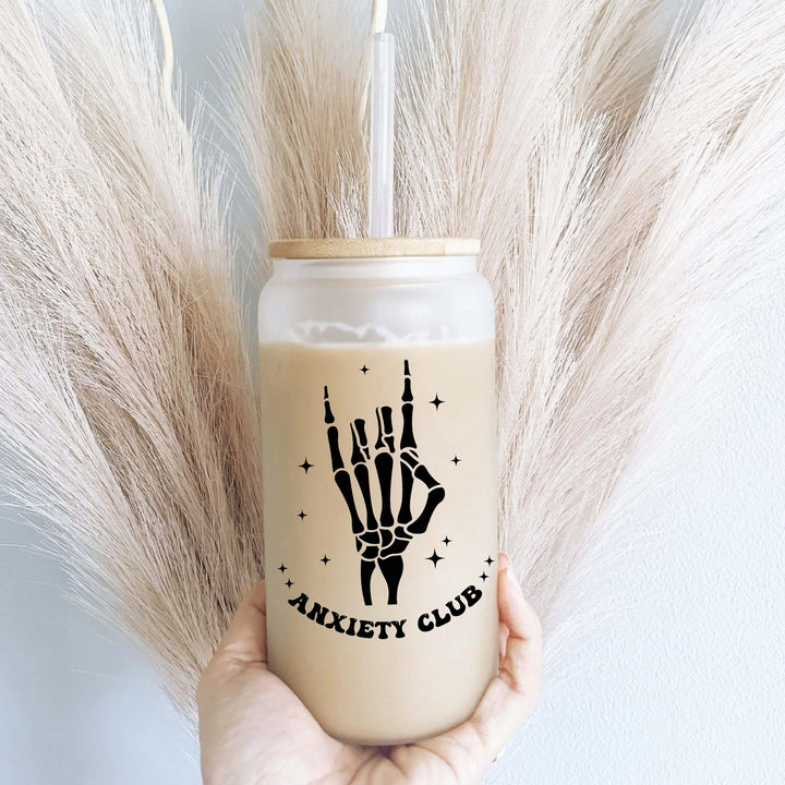 Skeleton Hand Anxiety Iced Coffee Cups with Straw