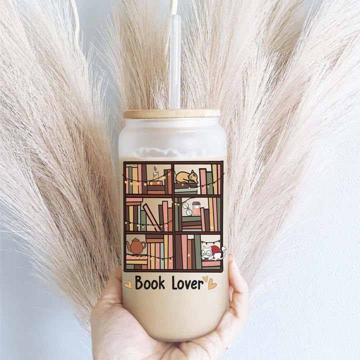 Books Iced Coffee Glass With Lid And Straw Gift Cup