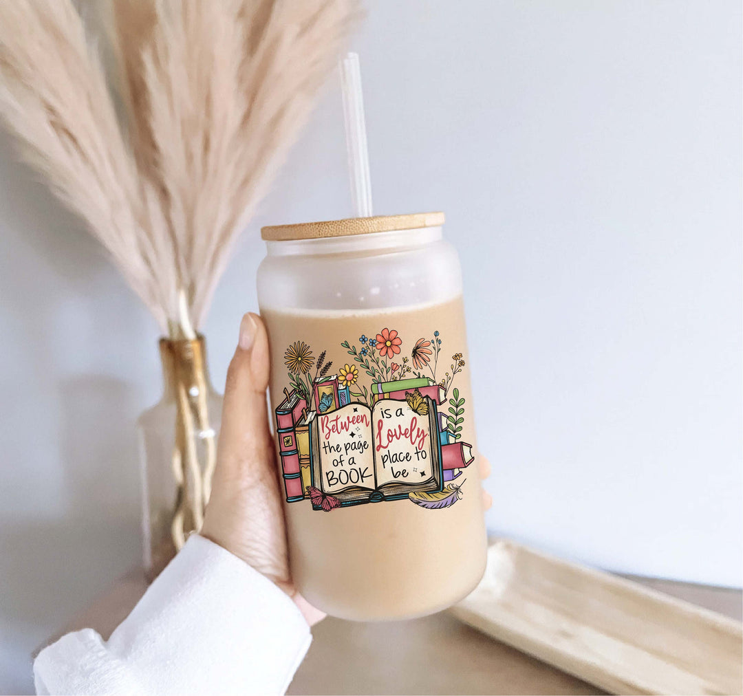 Books Iced Coffee Glass With Lid And Straw 16oz Tumbler