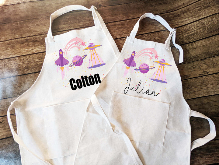 Galaxy theme Personalized kids apron with Pocket Custom kids apron Toddler Personalized Baking apron Kids baking Gift Children baking apron