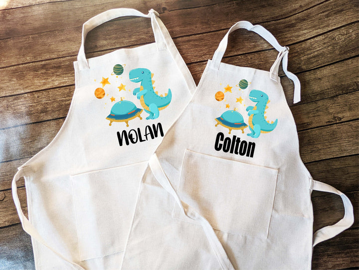 Personalized dinosaur kids apron with Pocket Boy baker apron with name Custom kids apron Gift Baking apron Boys baker apron Birthday gift