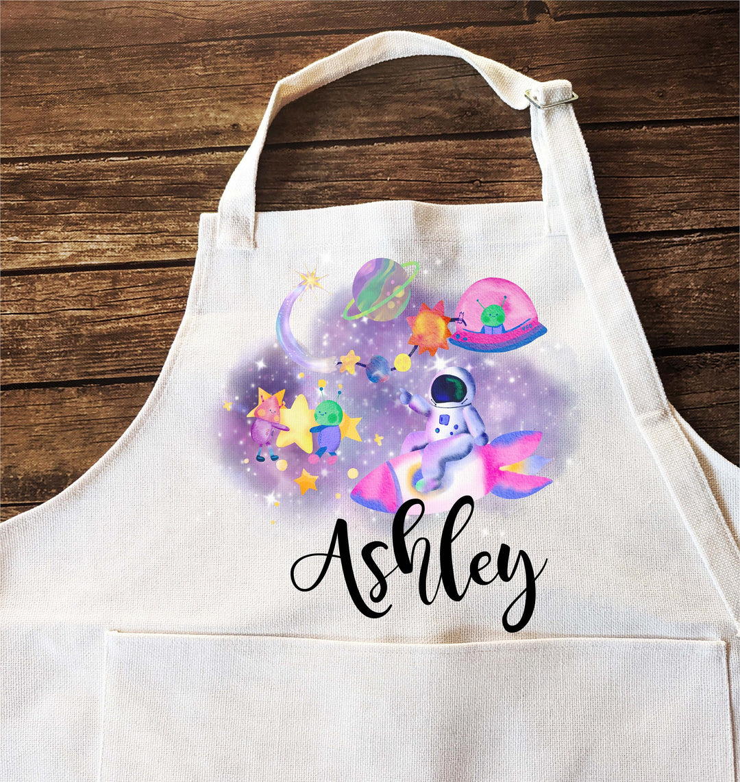 Galaxy birthday favor Personalized kids apron with Pocket Custom kids apron Toddler Kids baking Gift Children baking apron Birthday gift kid