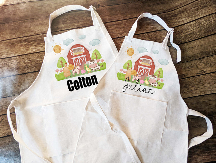 Farm Animals Personalized kids apron with Pocket Custom kids apron Toddler Personalized Baking apron Kids baking Gift Children baking apron