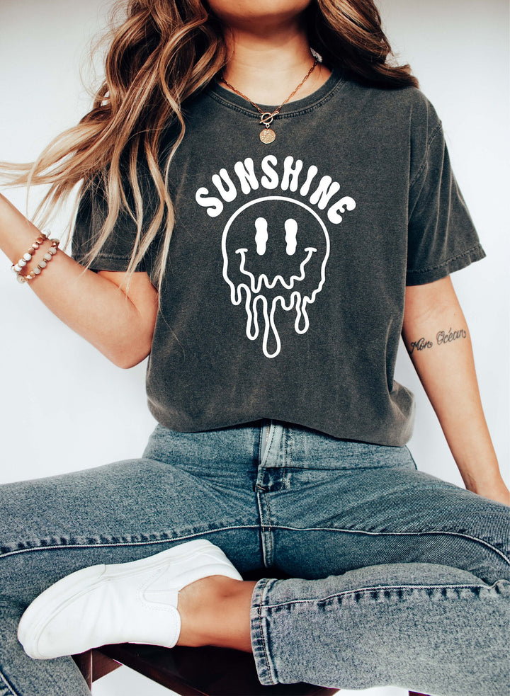 Retro drippy smiley sunshine Comfort Colors&#174; t shirts&nbsp;Summer vibes t shirts Smiley face t shirts Smiley Minimal Shirt Aesthetic Shirts