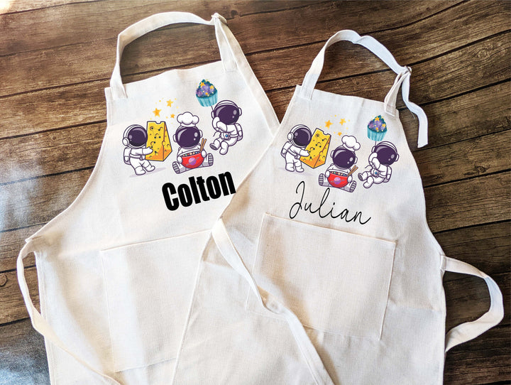 Personalized Astronaut Kids Apron with Pocket, Custom Gift