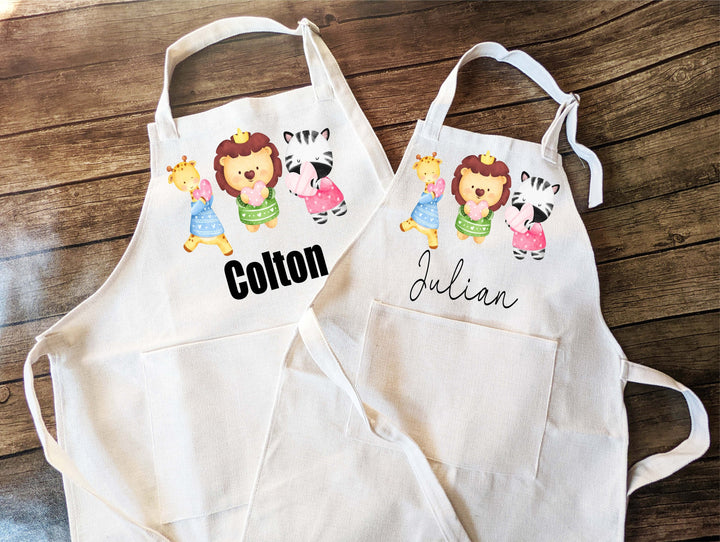 Personalized Kids Wild Animals Apron with Pocket Gift