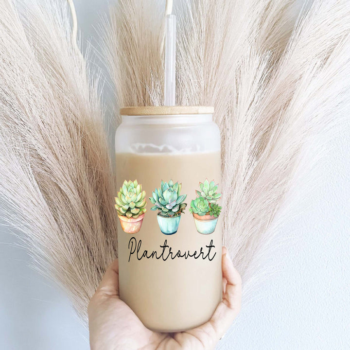 Plantrovert Iced coffee glass with lid and straw Iced coffee cups Iced coffee glass cup frosted Soda can&nbsp;Plant lover gift Plant lover glass