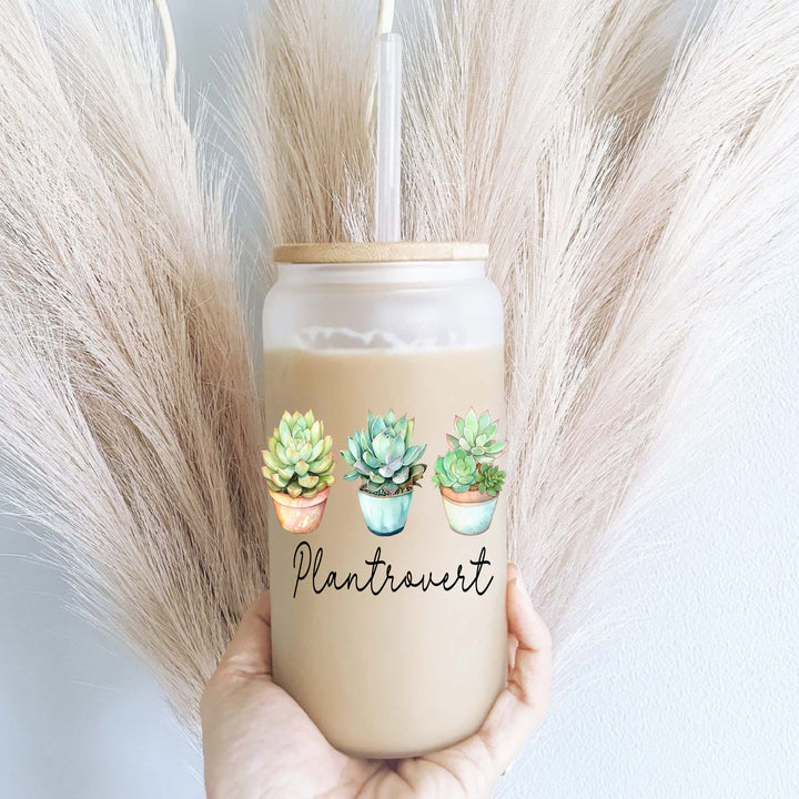 Plantrovert Iced Coffee Glass with Lid and Straw Gift
