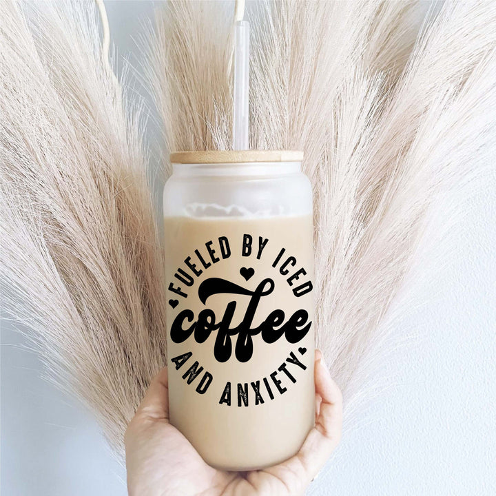 Fuel By Coffee And Anxiety Iced Coffee Glass With Lid