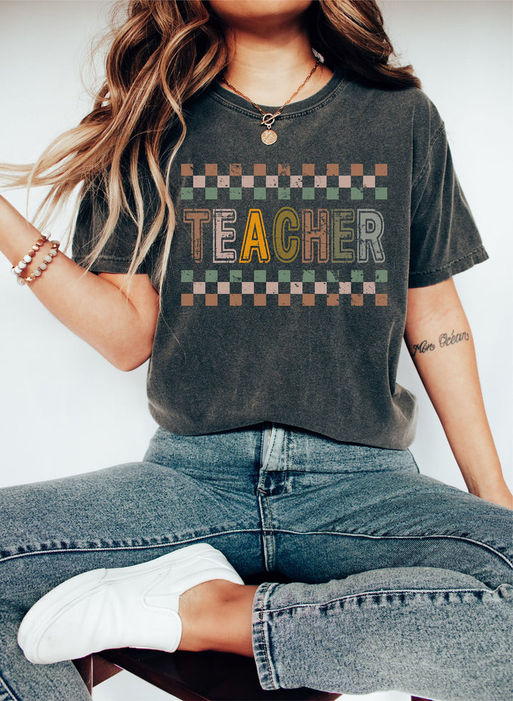 Retro checkered teacher Comfort Colors&#174; Shirt Elementary school teacher shirt Kindergarten teacher shirt Teacher appreciation shirts