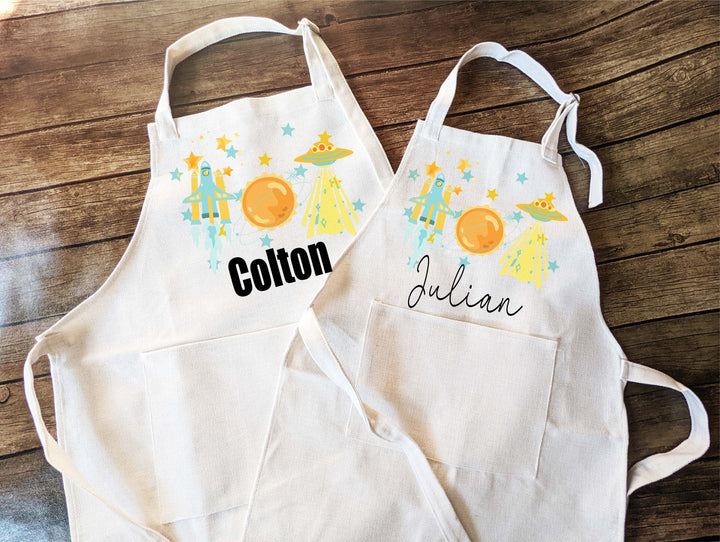 Galaxy theme Personalized kids apron with Pocket Custom kids apron Toddler Personalized Baking apron Kids baking Gift Children baking apron