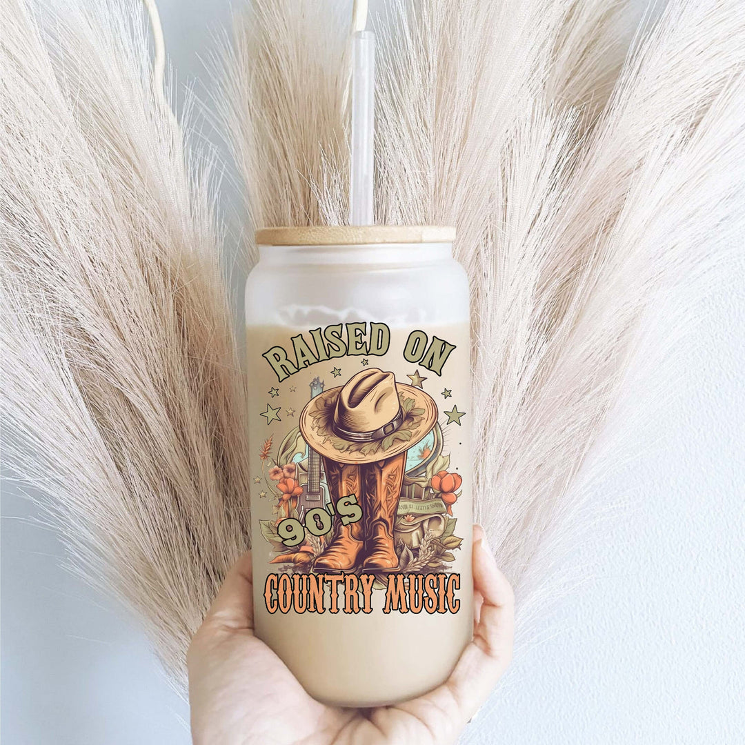 Western Cow Girl Iced Coffee Glass Cup with Lid and Straw