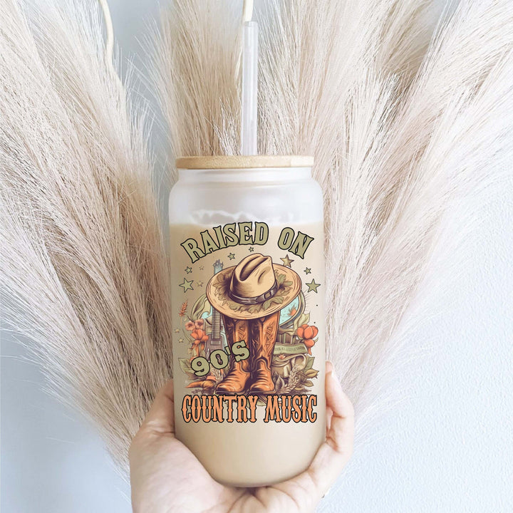 Western Cow Girl Iced Coffee Glass Cup with Lid and Straw