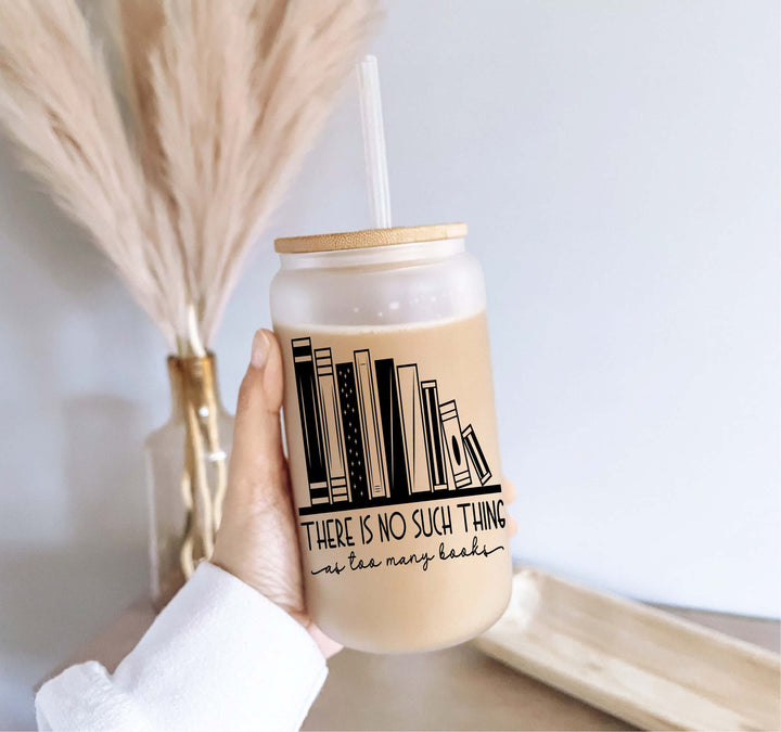 Books Iced Coffee Glass Cup With Lid And Straw Tumbler