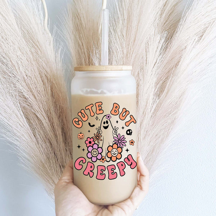 Creepy Retro Ghost Halloween Iced Coffee Glass Cup Tumbler