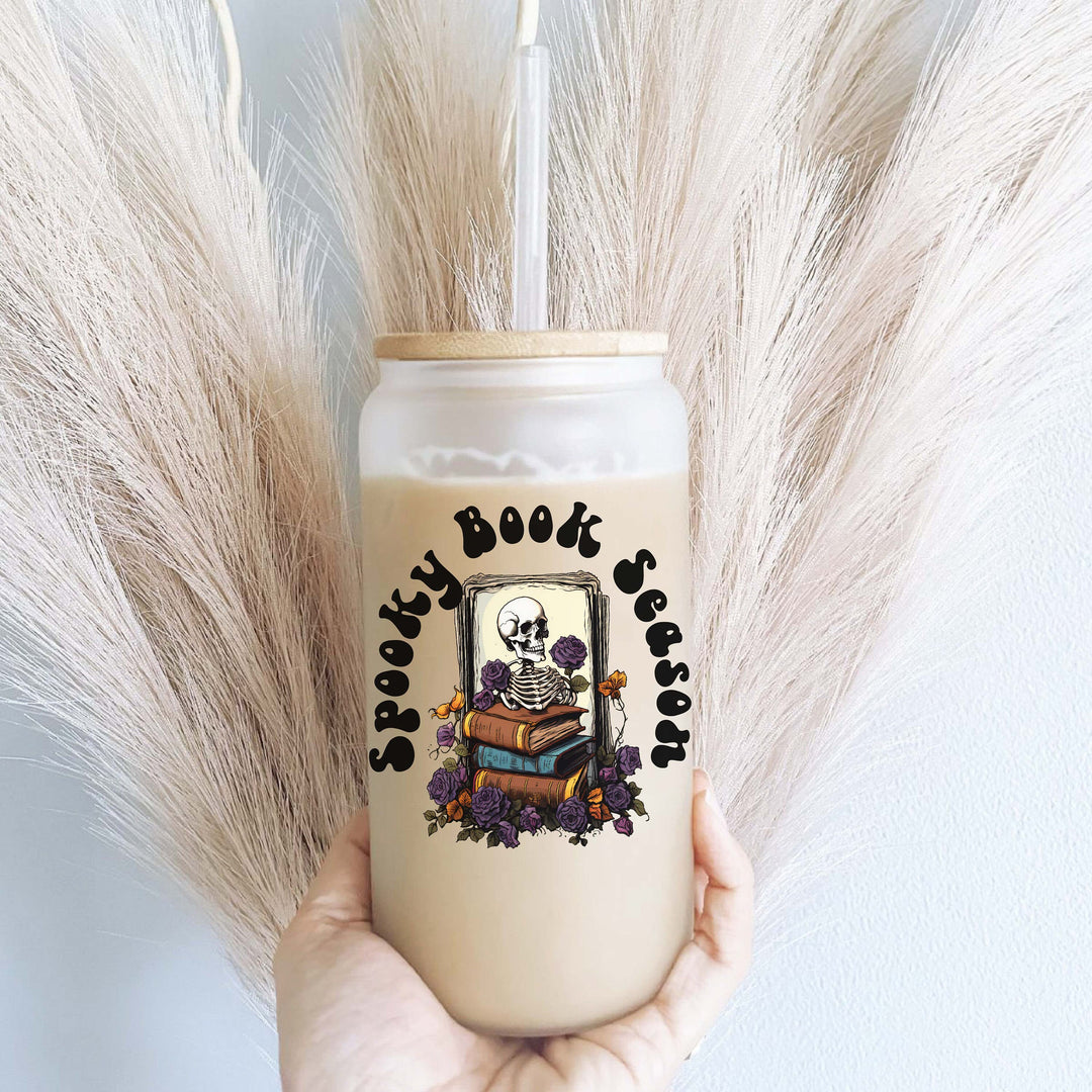 Spooky Book Season Halloween Iced Coffee Glass Cup Tumbler