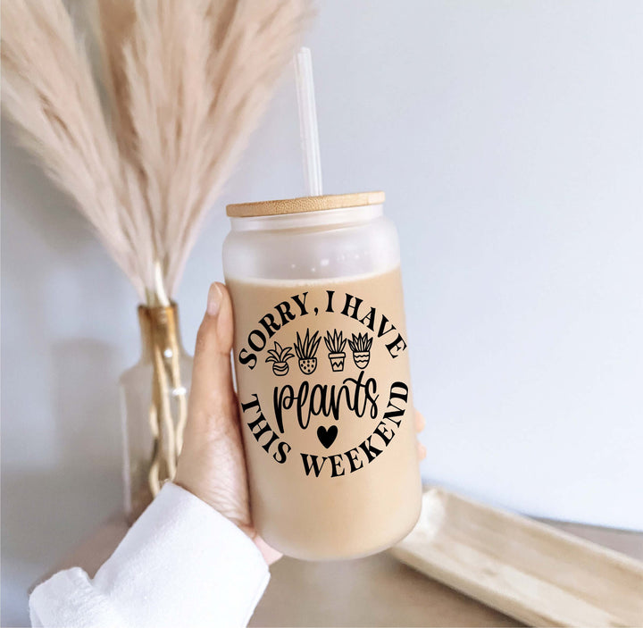Plants Iced Coffee Glass With Lid And Straw 16oz Cup