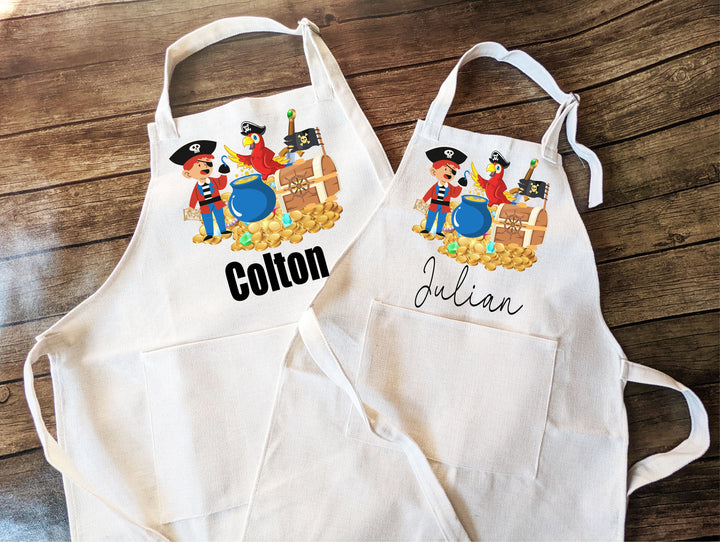 Personalized Pirate Boy Kids Apron with Pocket Custom