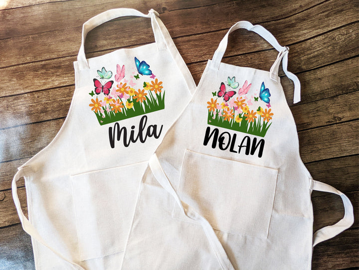 Personalized Butterfly Kids Apron with Pocket Custom Gift