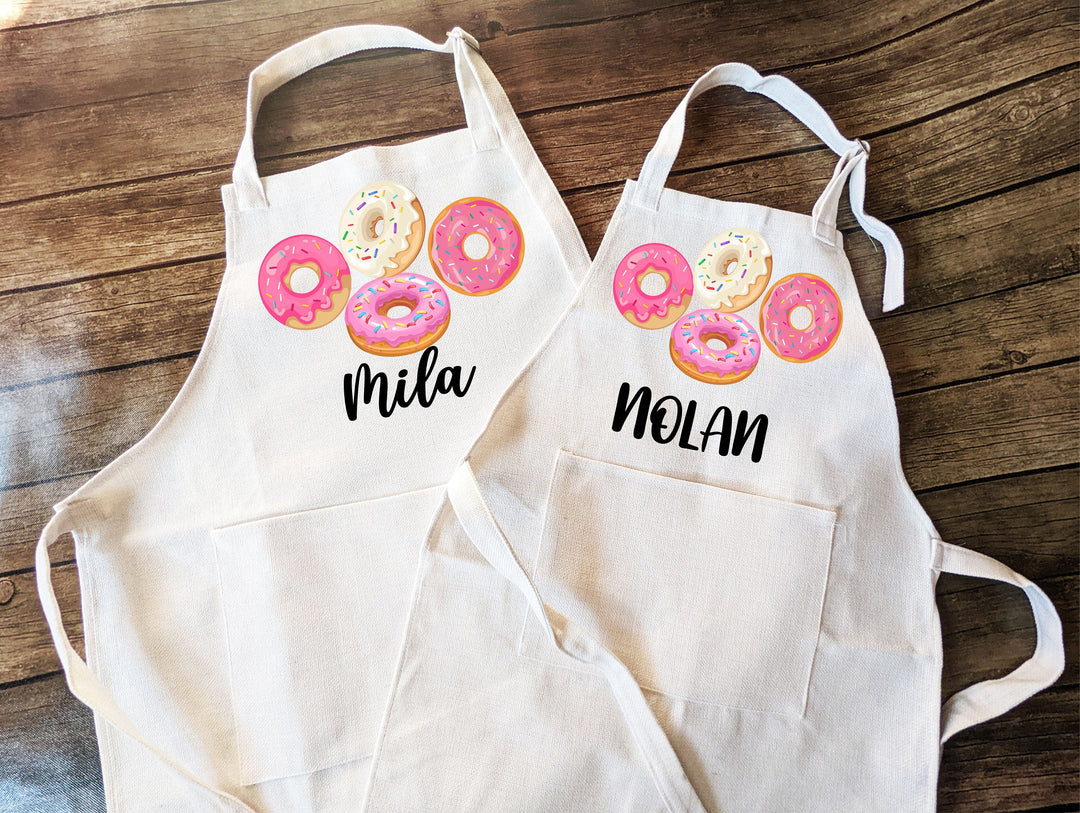 Personalized kids Donut apron with Pocket Custom kids apron Toddler Baking apron Kids baking Gift Children baking apron Cooking apron gift