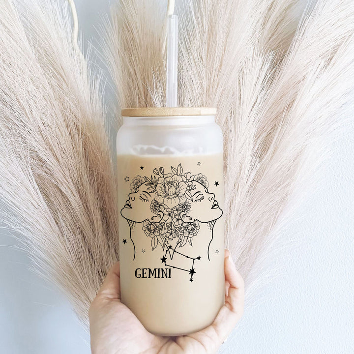 Floral Zodiac Iced Coffee Cup With Name Lid And Straw